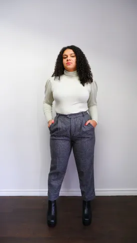 90s Houndstooth Plaid Wool Blend Trousers - 6/8