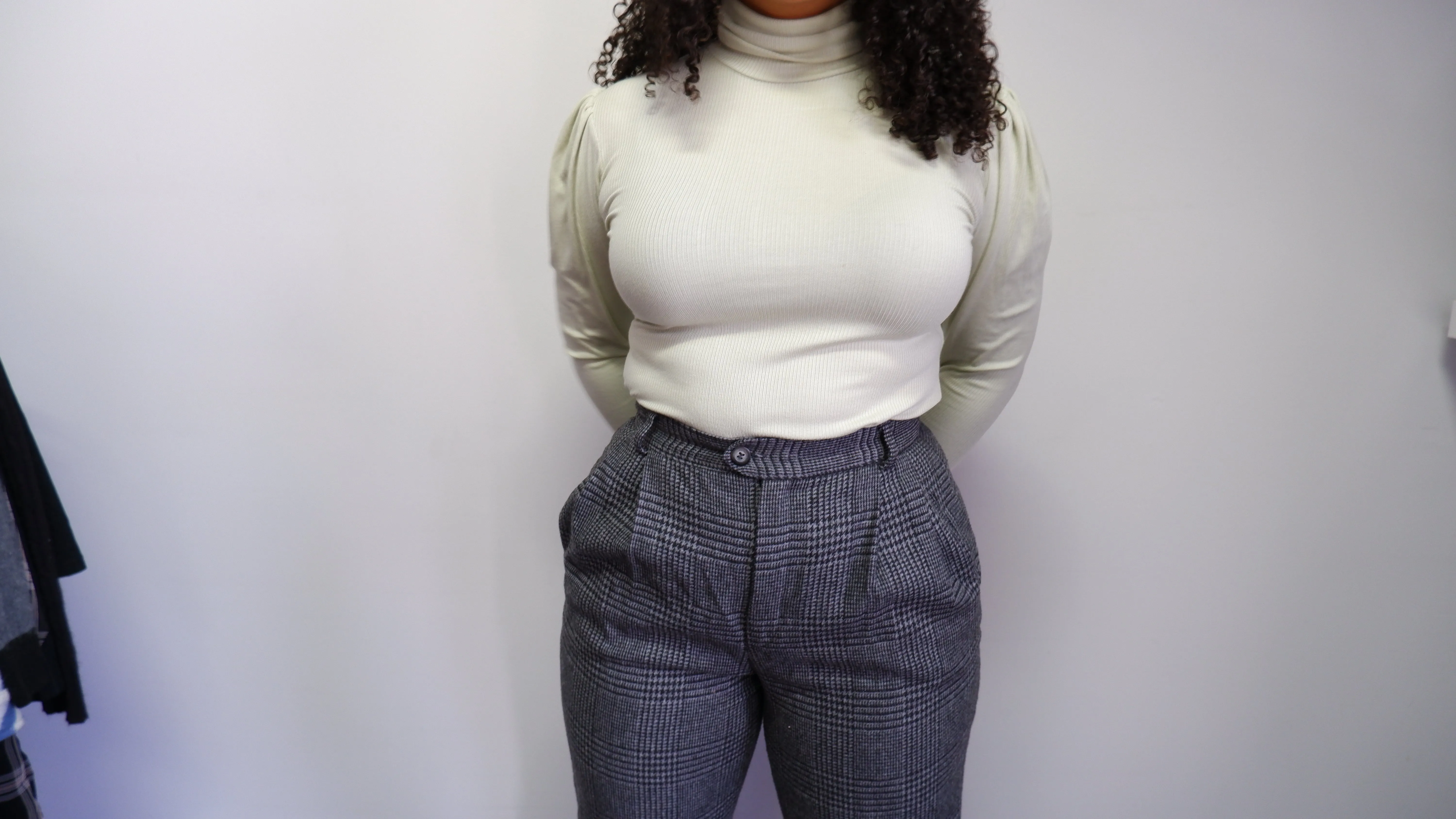 90s Houndstooth Plaid Wool Blend Trousers - 6/8