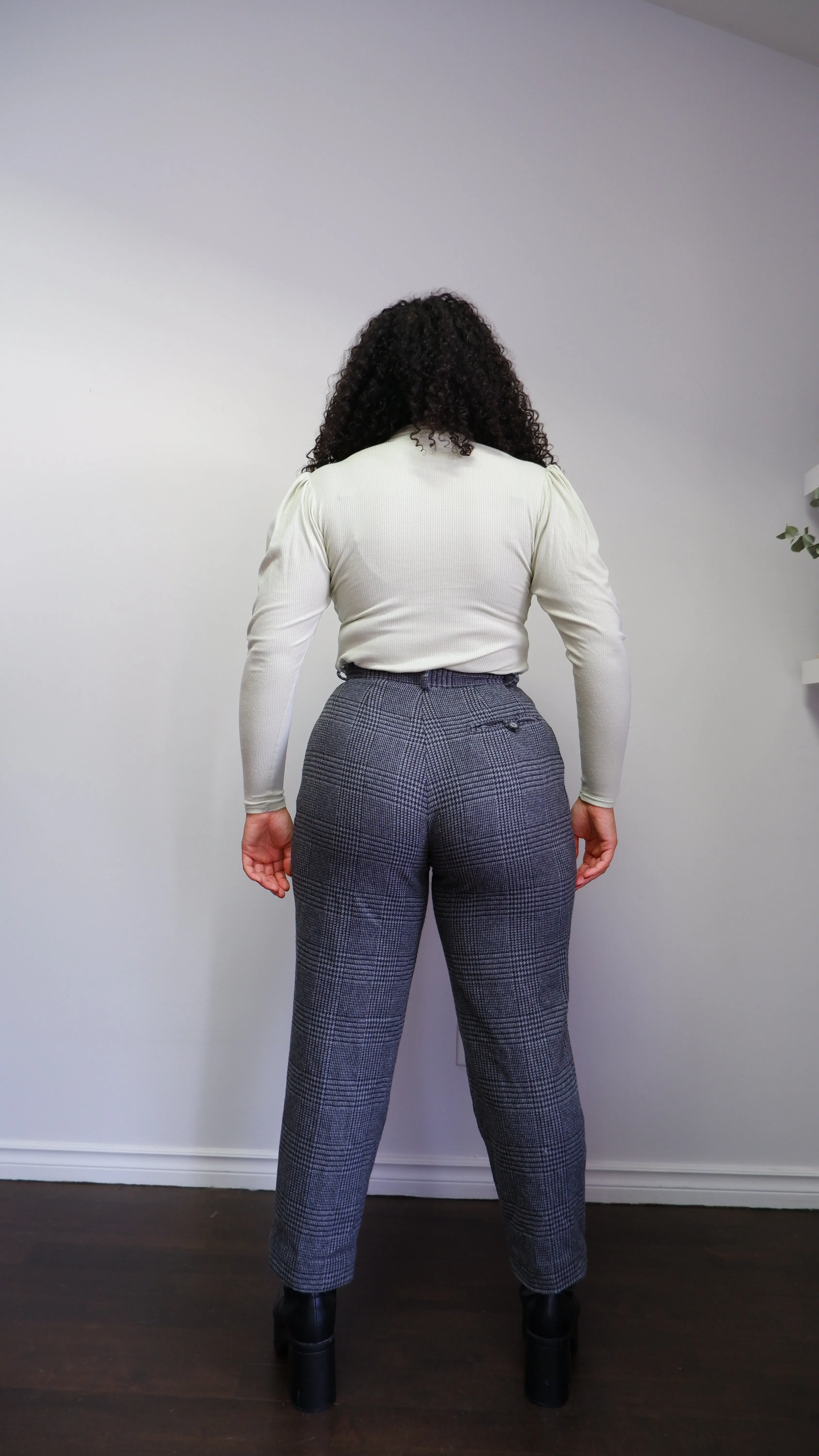 90s Houndstooth Plaid Wool Blend Trousers - 6/8