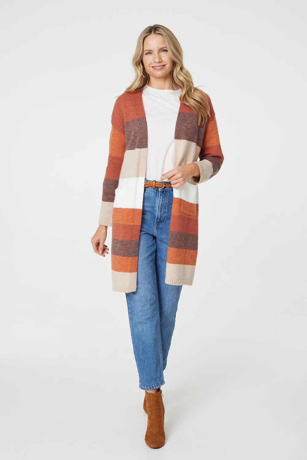 Autumn Block Stripe Longline Cardigan