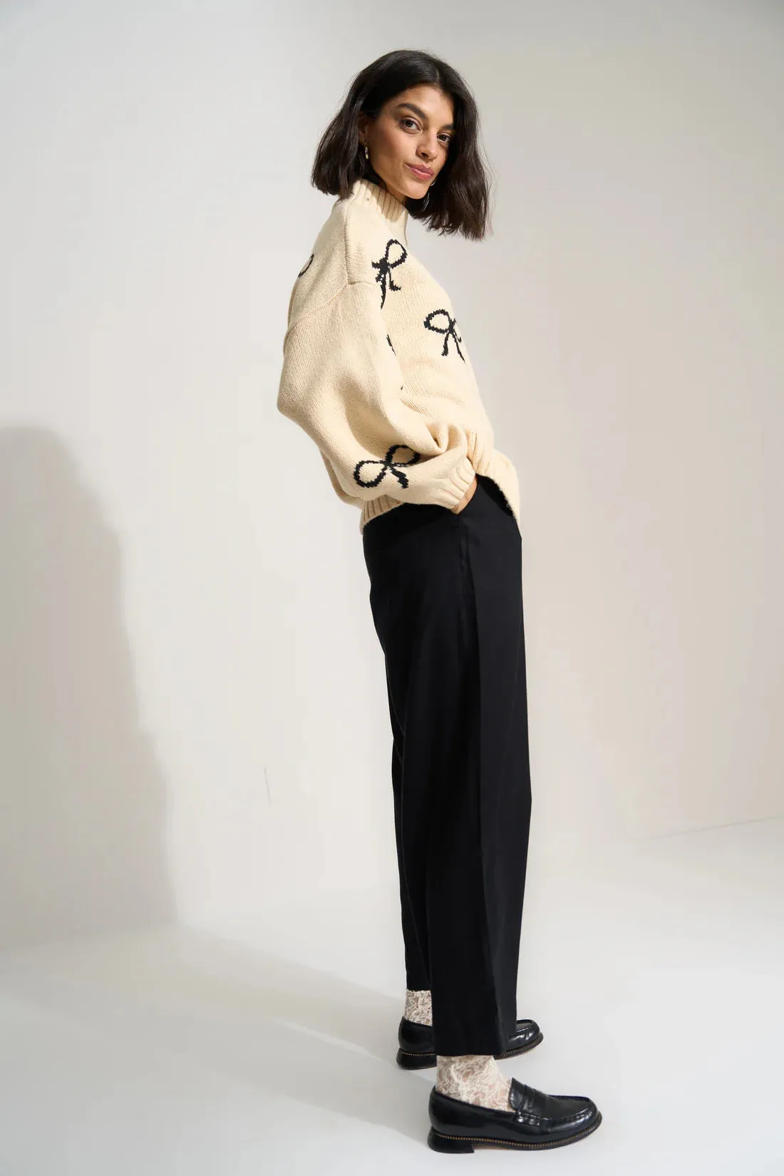Bellamy Chunky Knit Pullover | Recycled | Creme Bow
