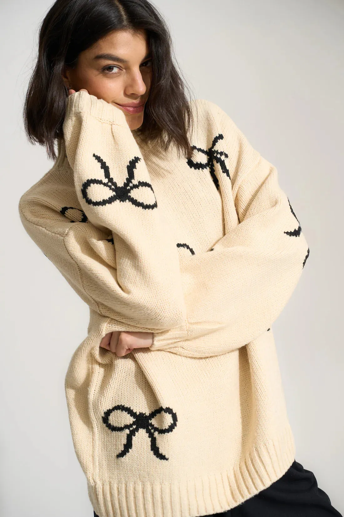 Bellamy Chunky Knit Pullover | Recycled | Creme Bow
