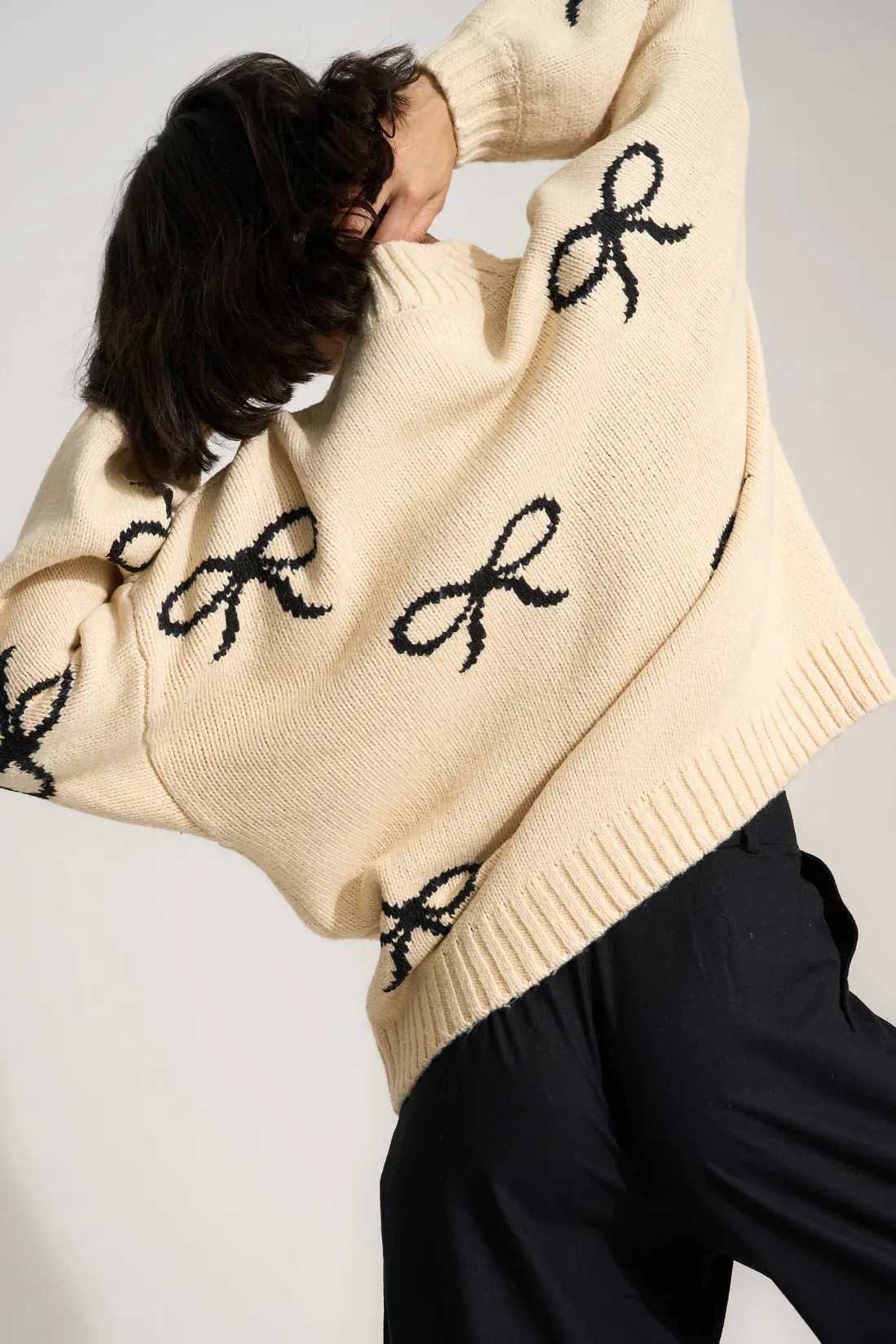 Bellamy Chunky Knit Pullover | Recycled | Creme Bow