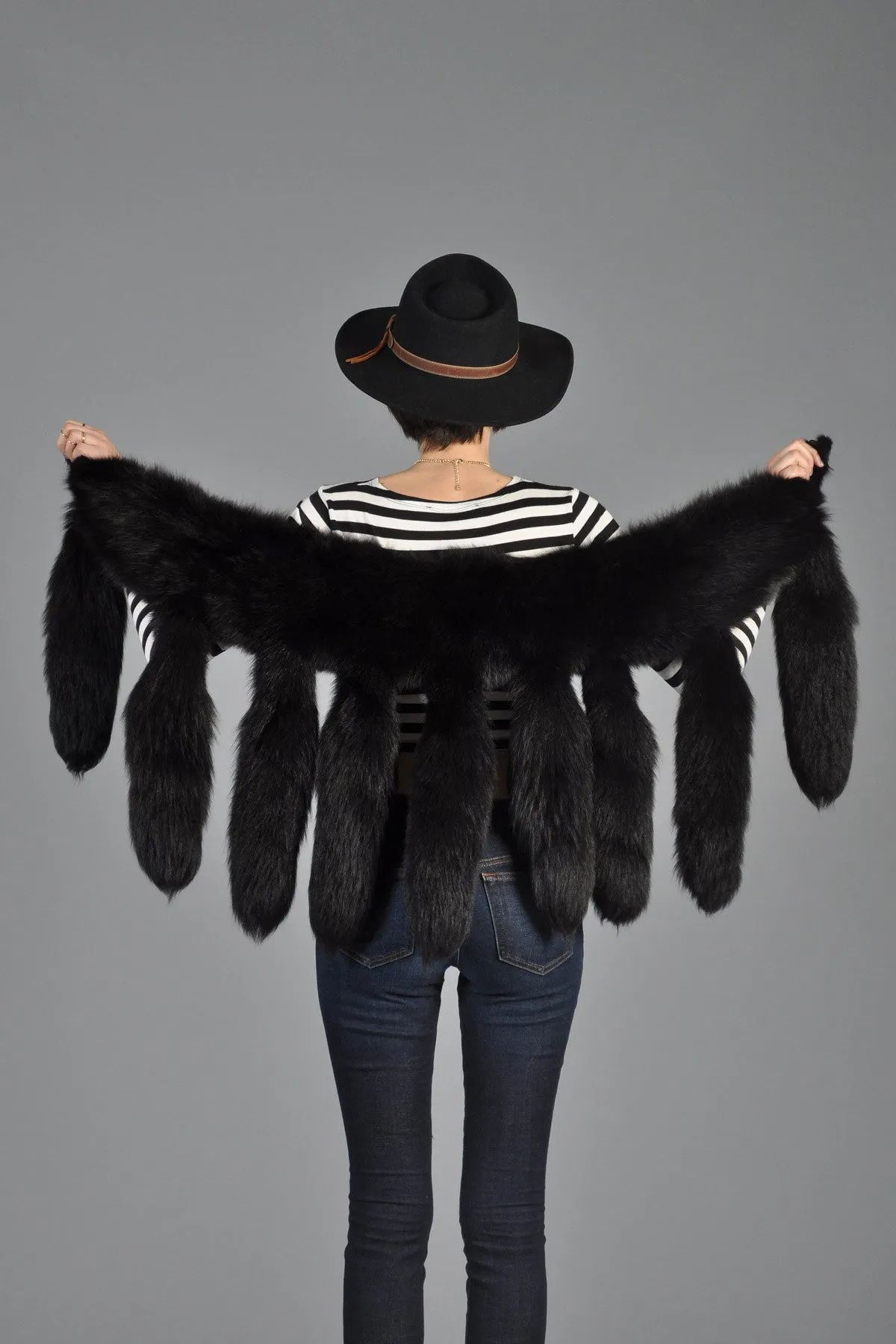 Black Fox Tail Wrap Scarf