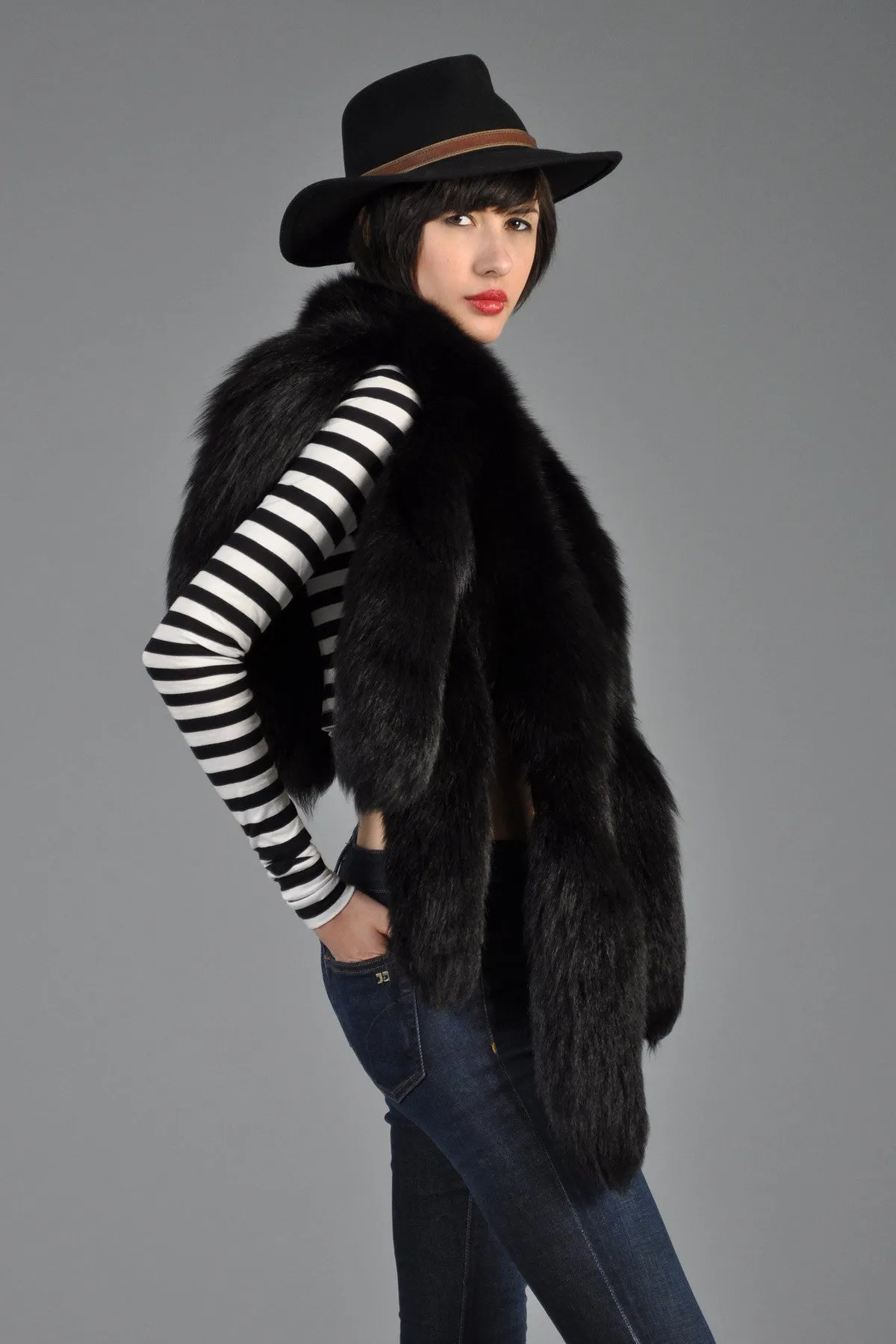 Black Fox Tail Wrap Scarf