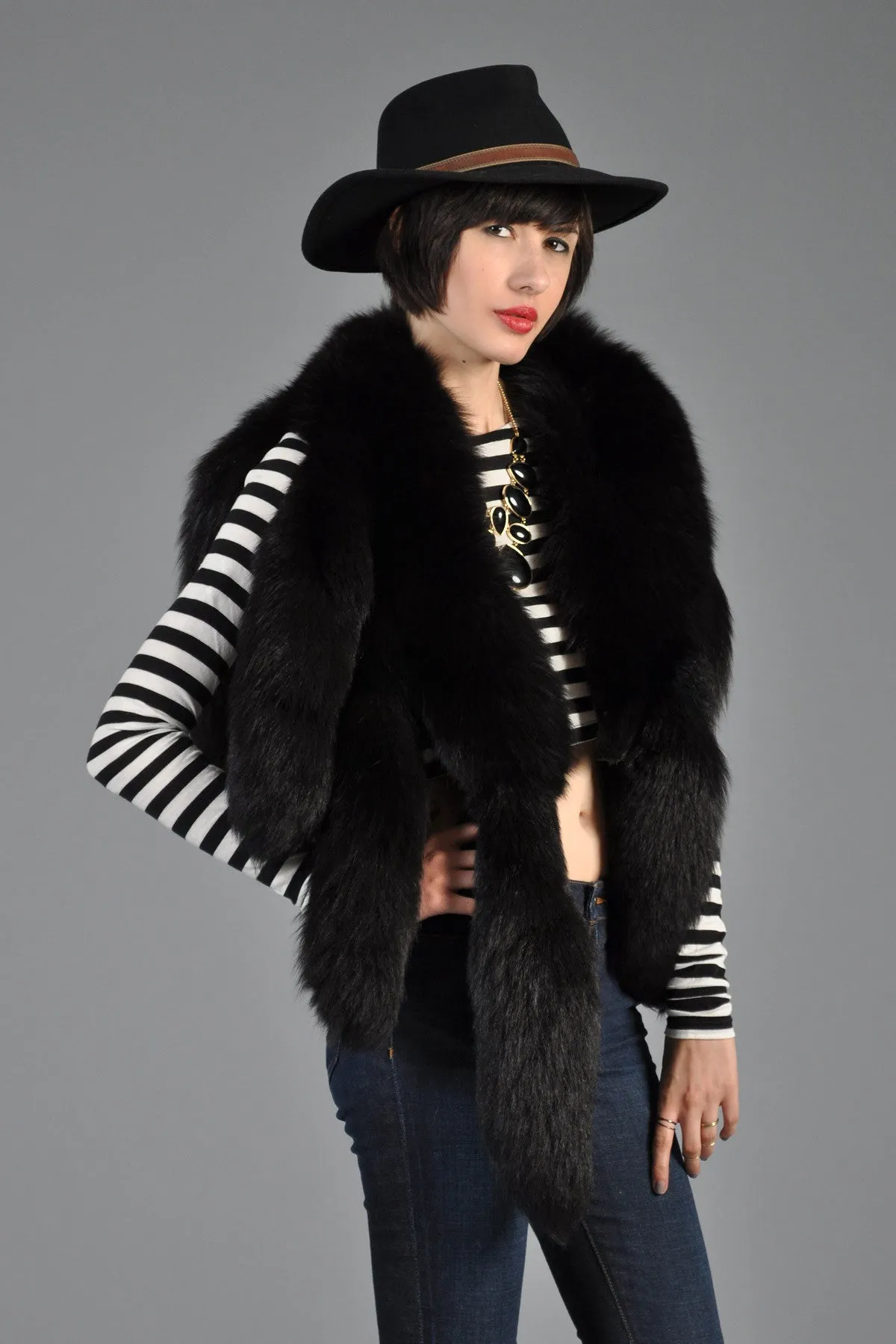 Black Fox Tail Wrap Scarf