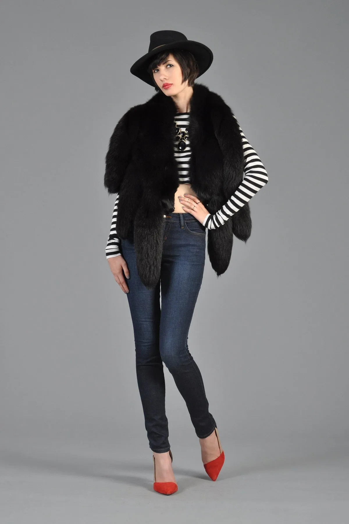Black Fox Tail Wrap Scarf