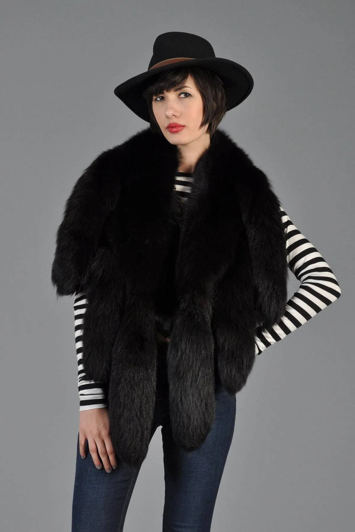 Black Fox Tail Wrap Scarf
