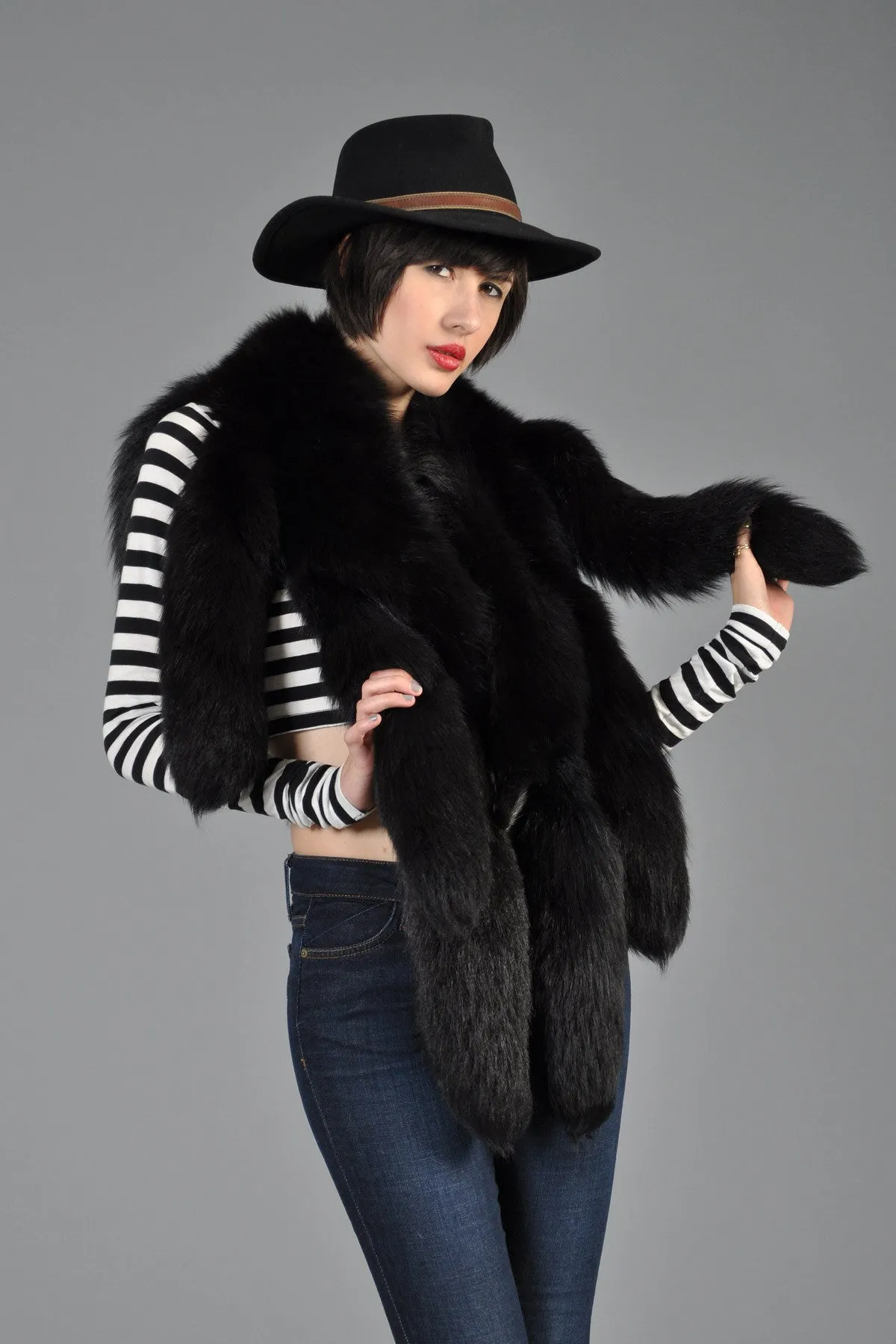 Black Fox Tail Wrap Scarf