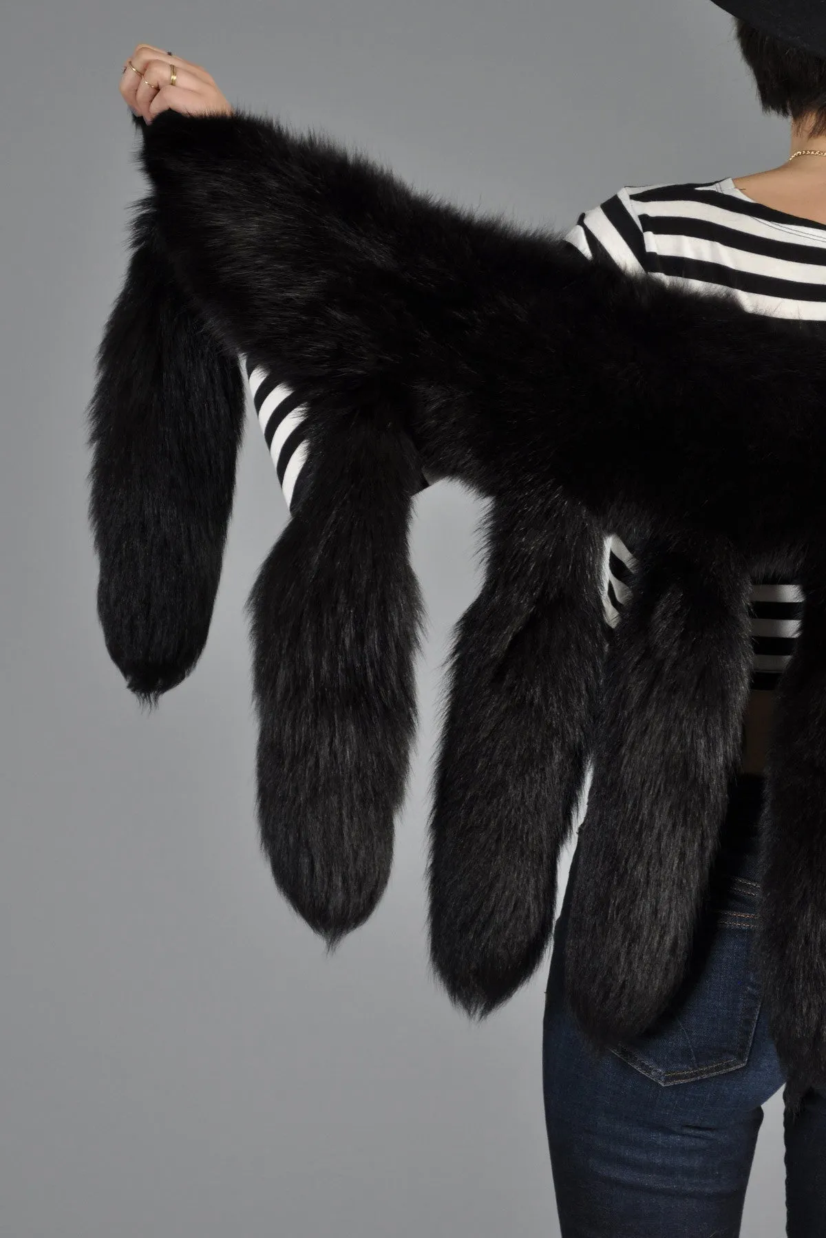 Black Fox Tail Wrap Scarf
