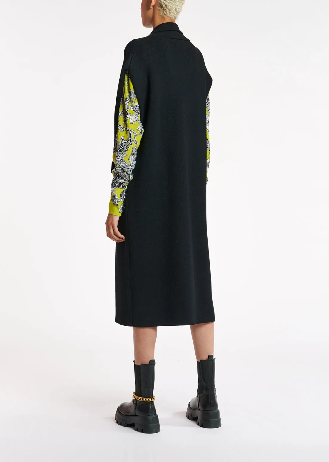 Black sleeveless midi-length cardigan