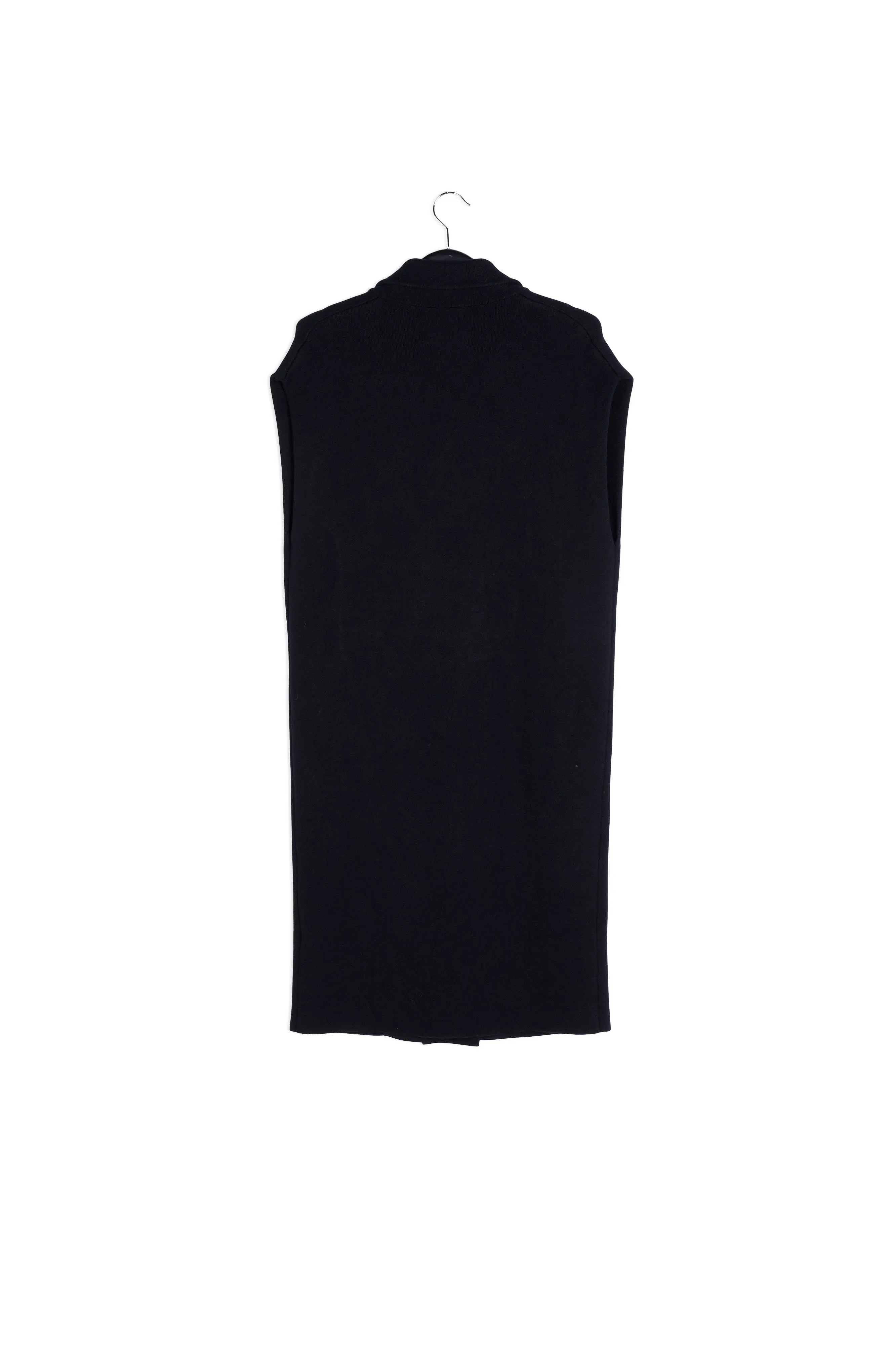 Black sleeveless midi-length cardigan