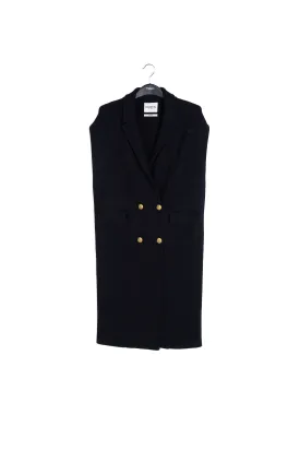 Black sleeveless midi-length cardigan