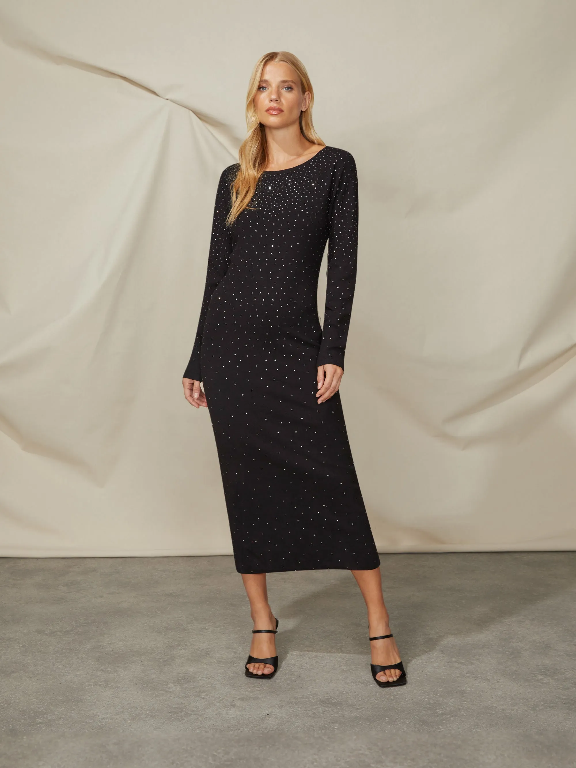 Black Stud Bodycon Knit Dress