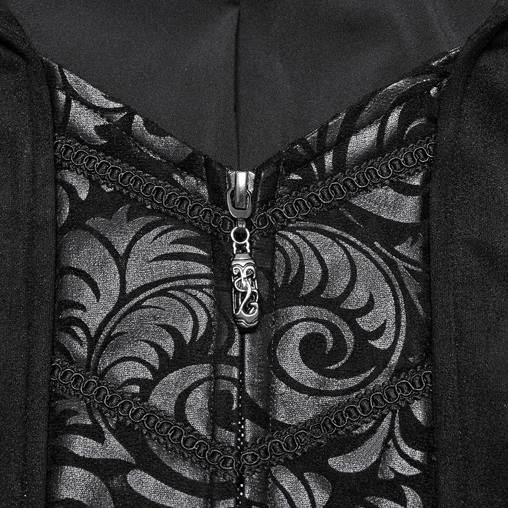 Black Suede Gothic Cape Coat with Decorative Buckles