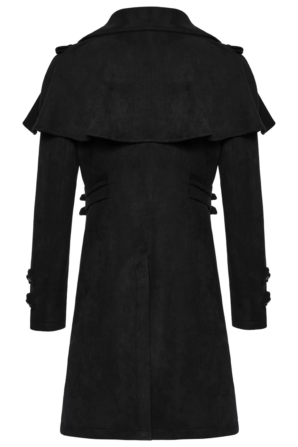 Black Suede Gothic Cape Coat with Decorative Buckles