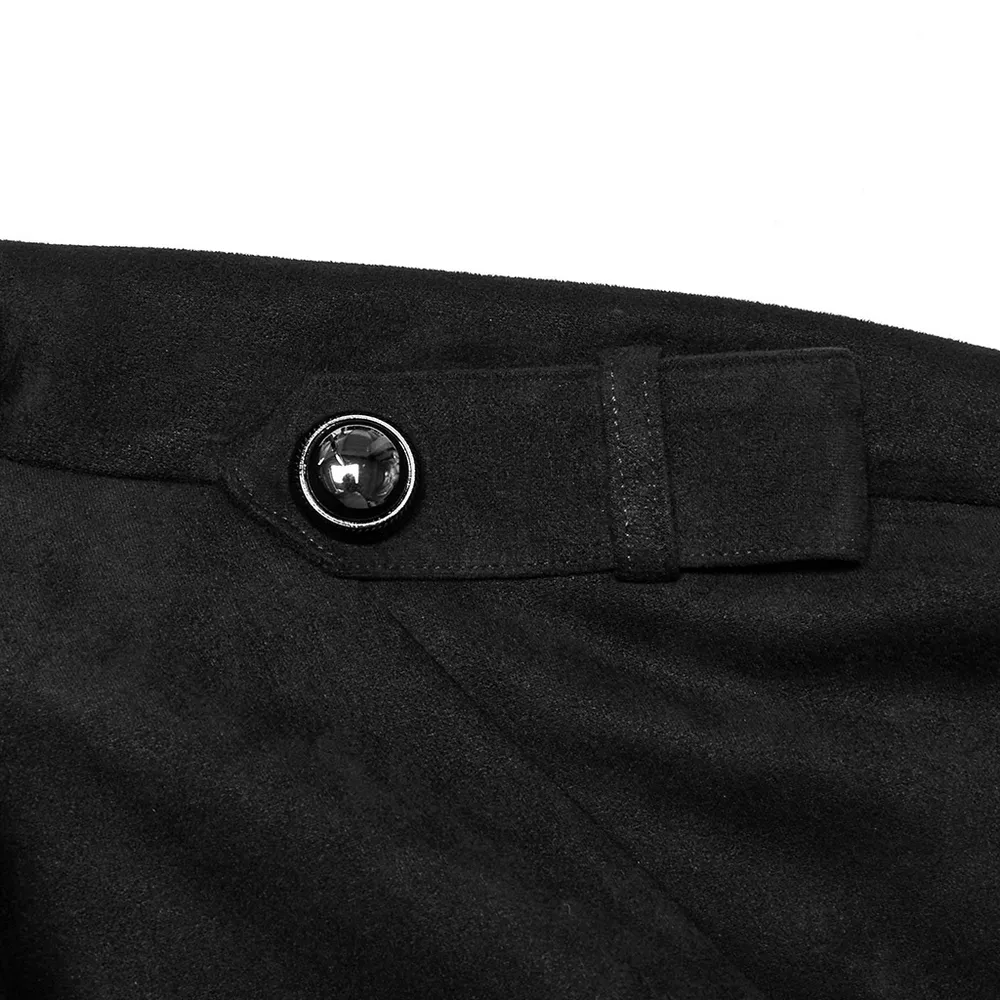 Black Suede Gothic Cape Coat with Decorative Buckles