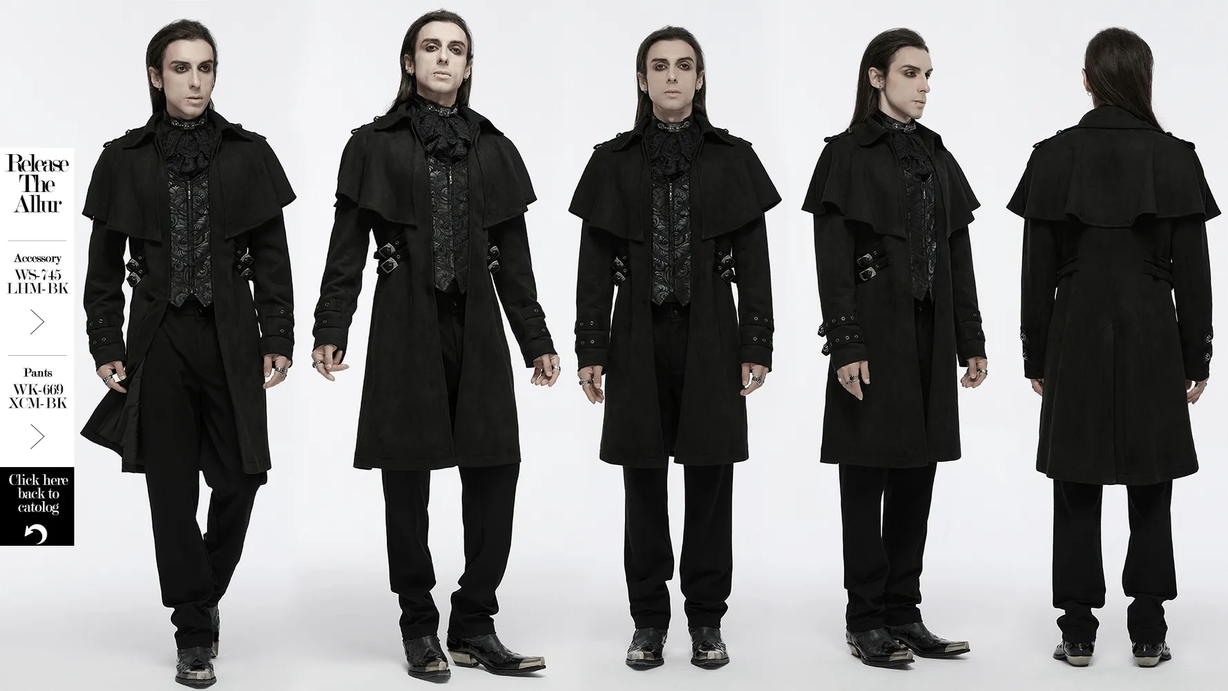 Black Suede Gothic Cape Coat with Decorative Buckles