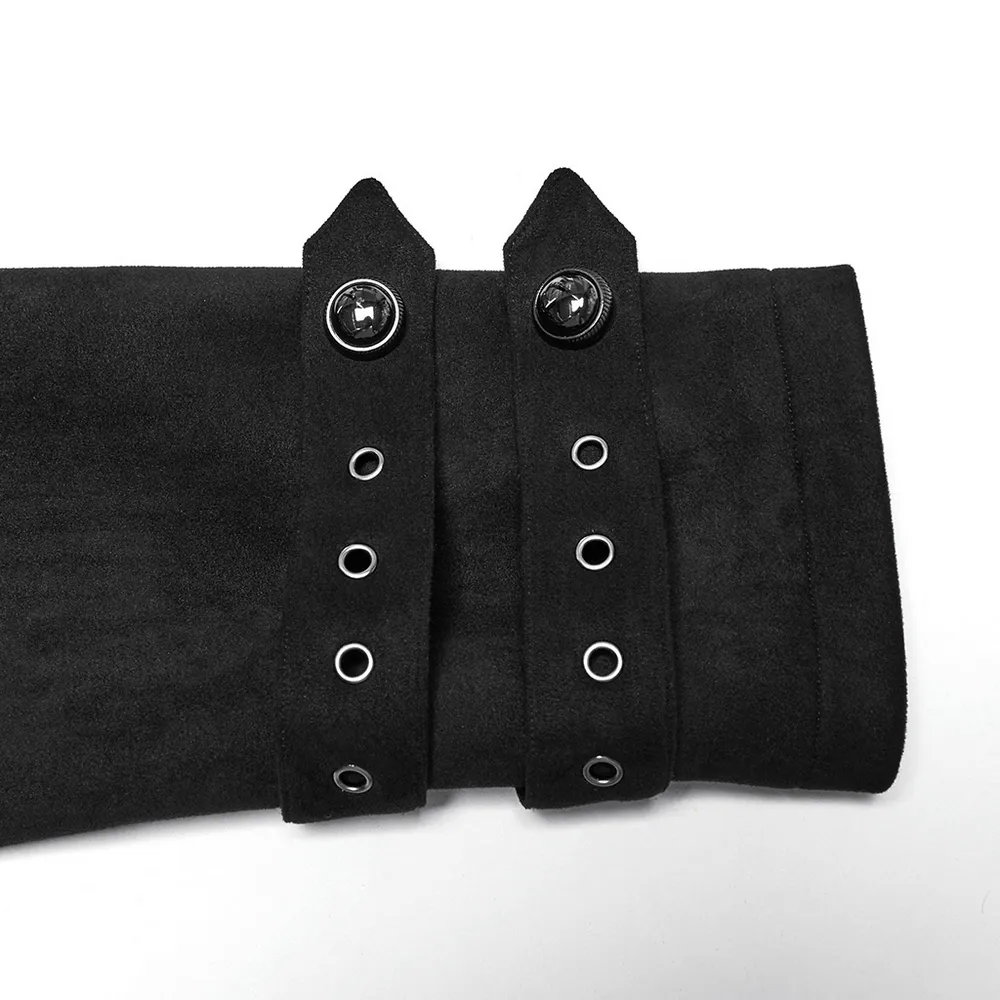 Black Suede Gothic Cape Coat with Decorative Buckles