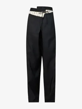 Black wide-leg silk and wool-blend trousers