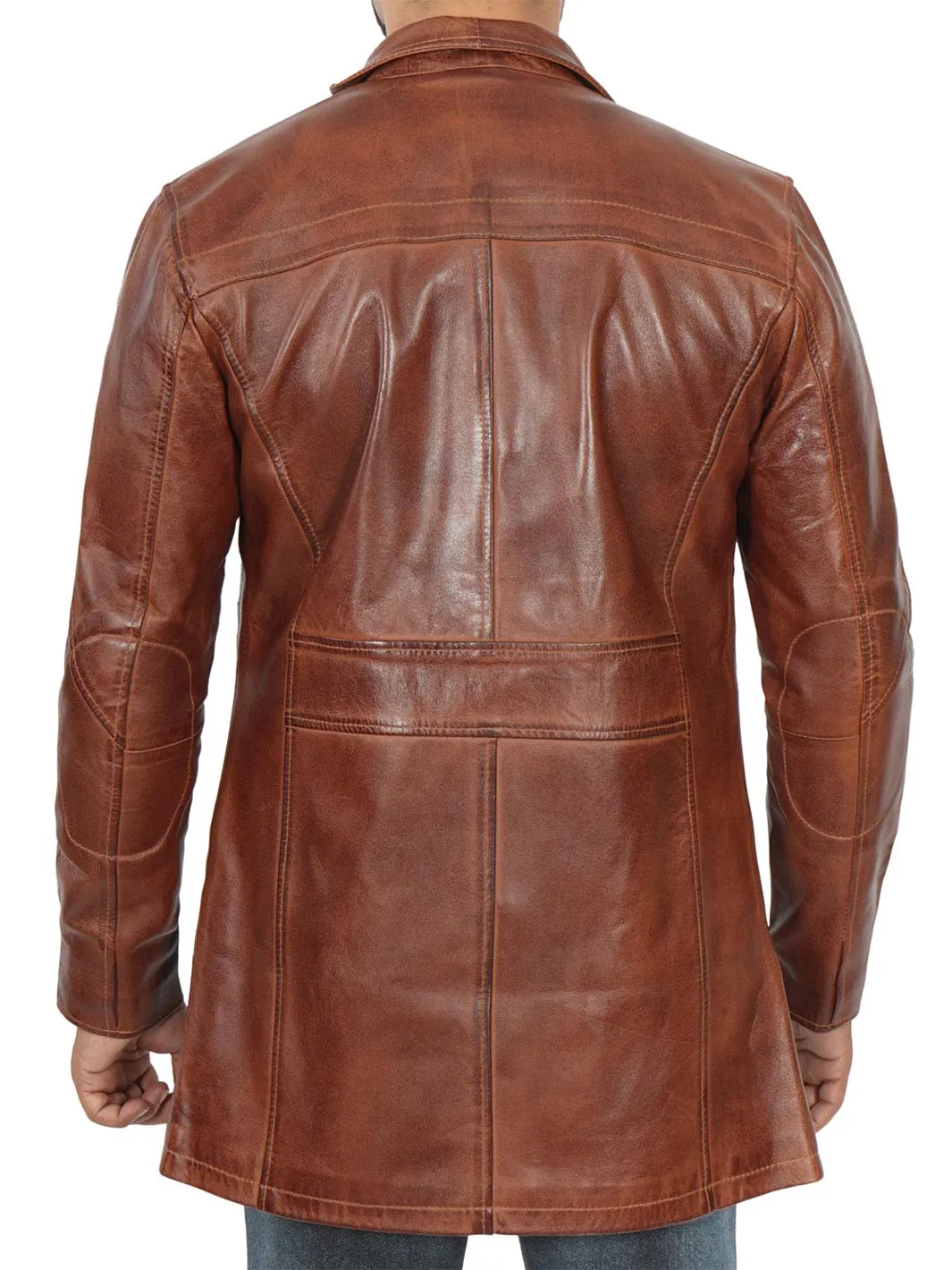 Bristol Men's Vintage Cognac Brown Leather Car Coat
