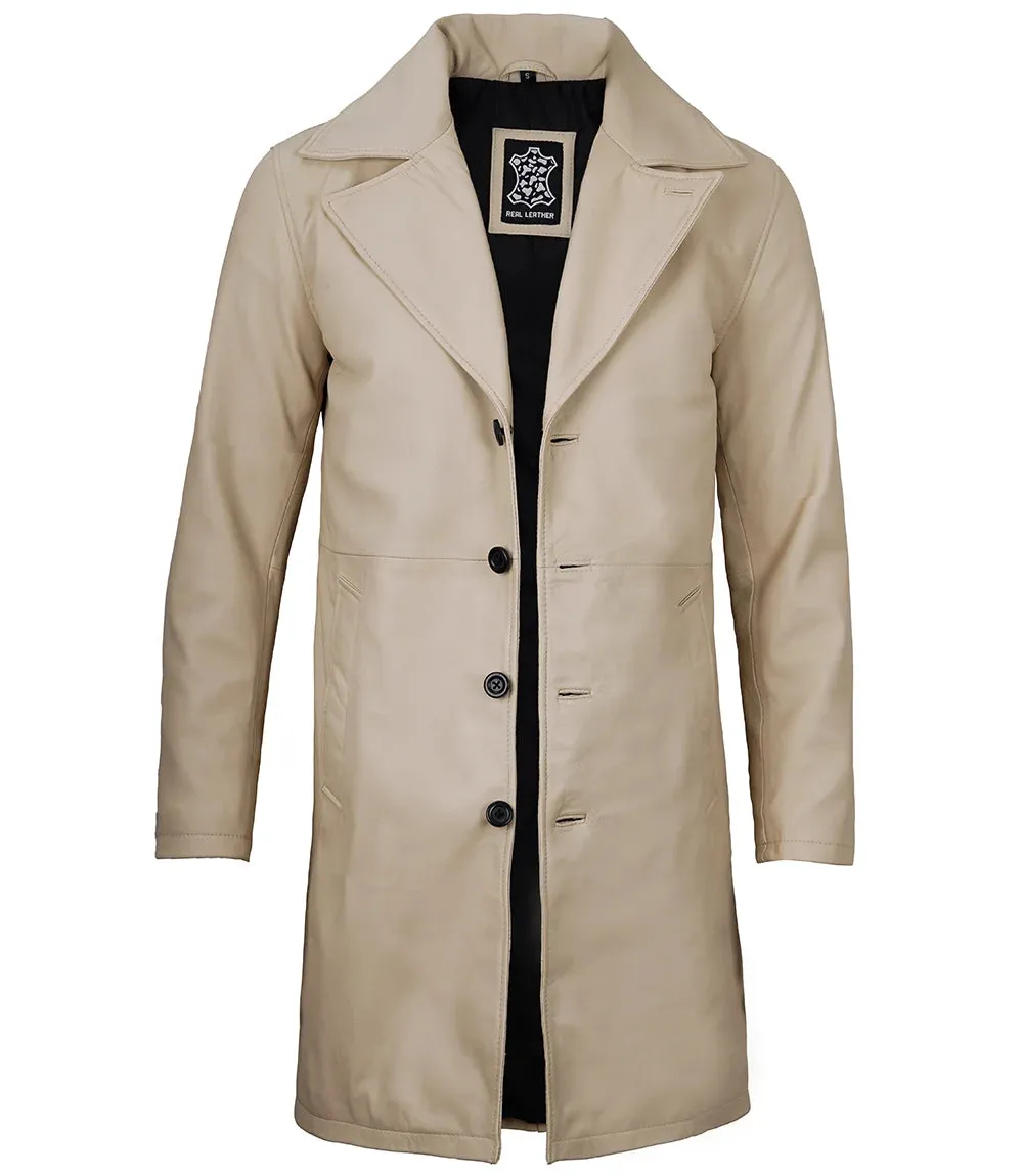 Bryson Beige Real Leather 3/4 Length Car Coat