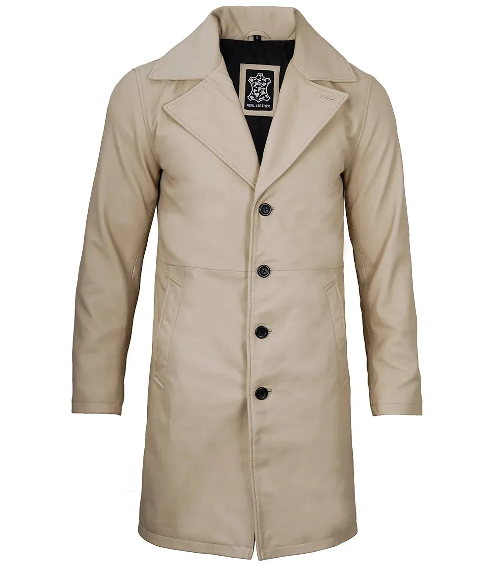 Bryson Beige Real Leather 3/4 Length Car Coat
