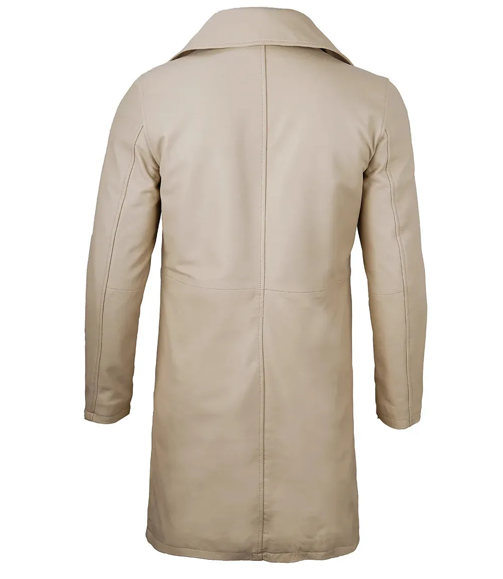 Bryson Beige Real Leather 3/4 Length Car Coat