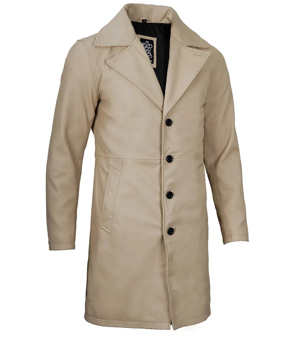 Bryson Beige Real Leather 3/4 Length Car Coat