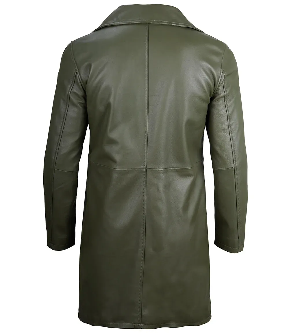 Bryson Military Green Leather Car Coat