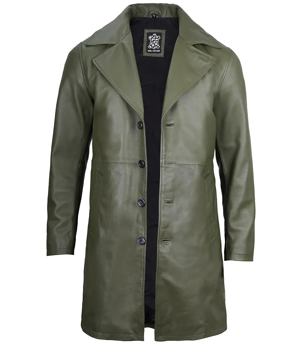 Bryson Military Green Leather Car Coat