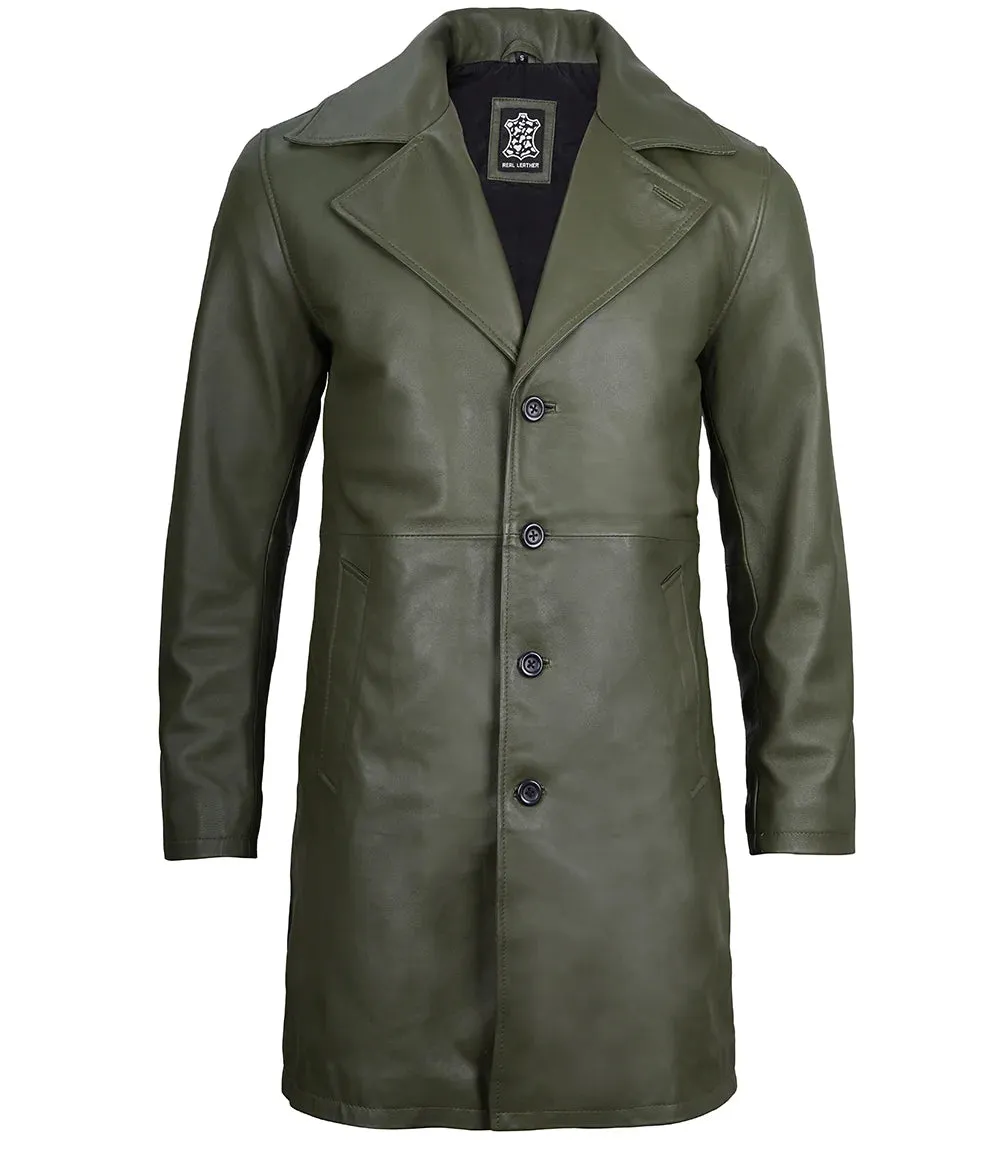 Bryson Military Green Leather Car Coat