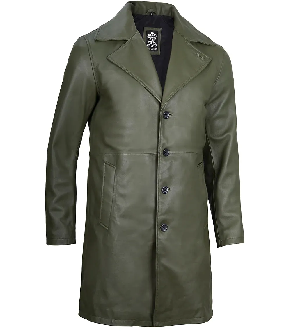 Bryson Military Green Leather Car Coat