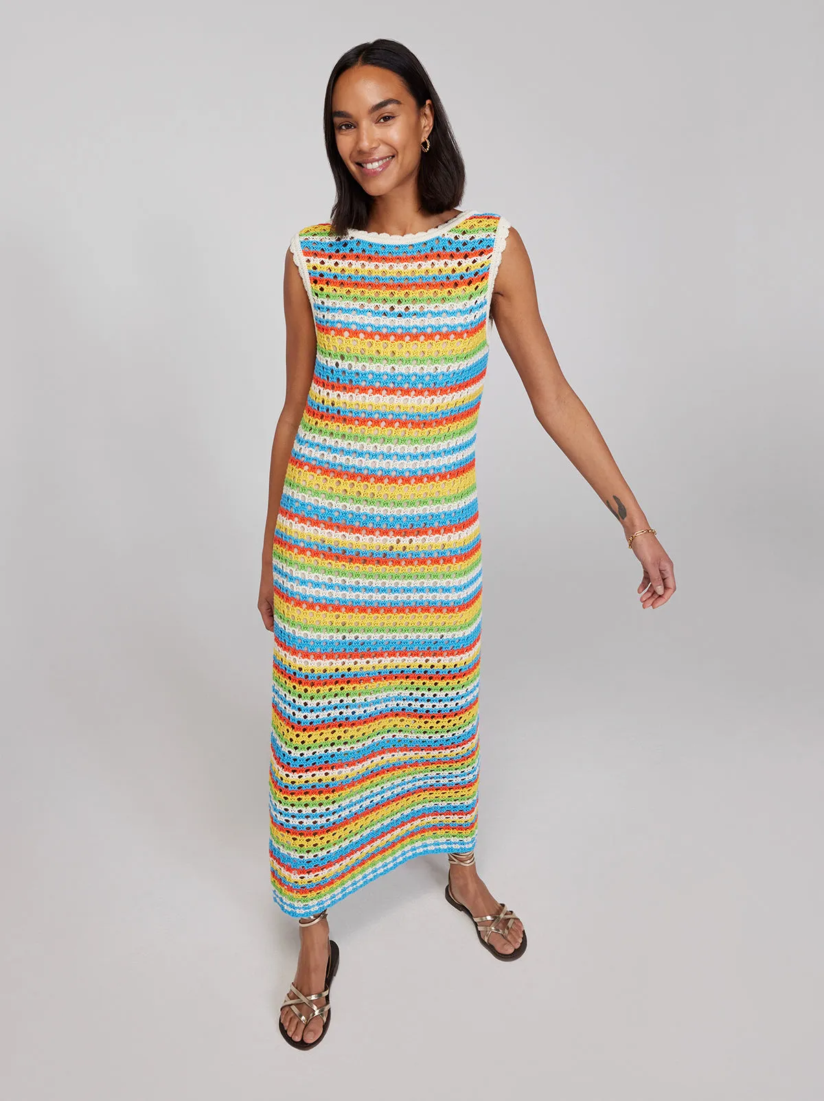 Bunty Blue Stripe Crochet Knit Dress