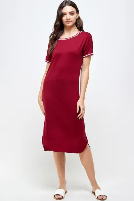 Burgundy Tee Short Sleeve Midi Dress