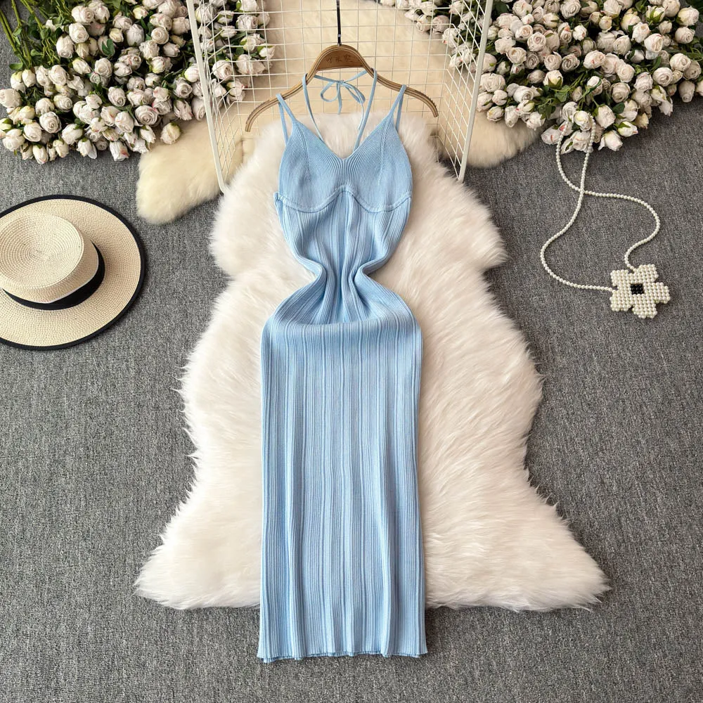 Cardigan&Lace-up Dress Knitted 2Pcs