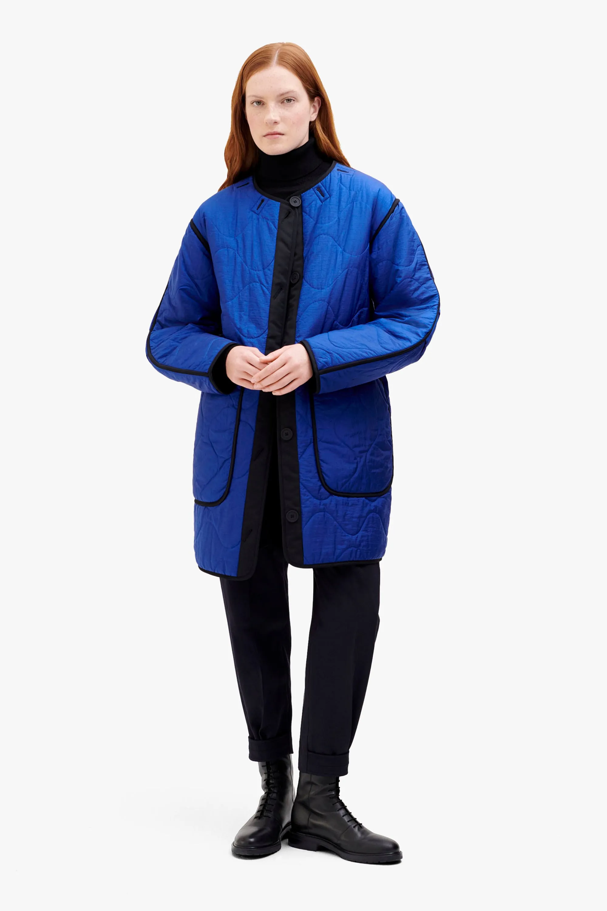 Colourblock Quilt Jacket - Black / Cobalt