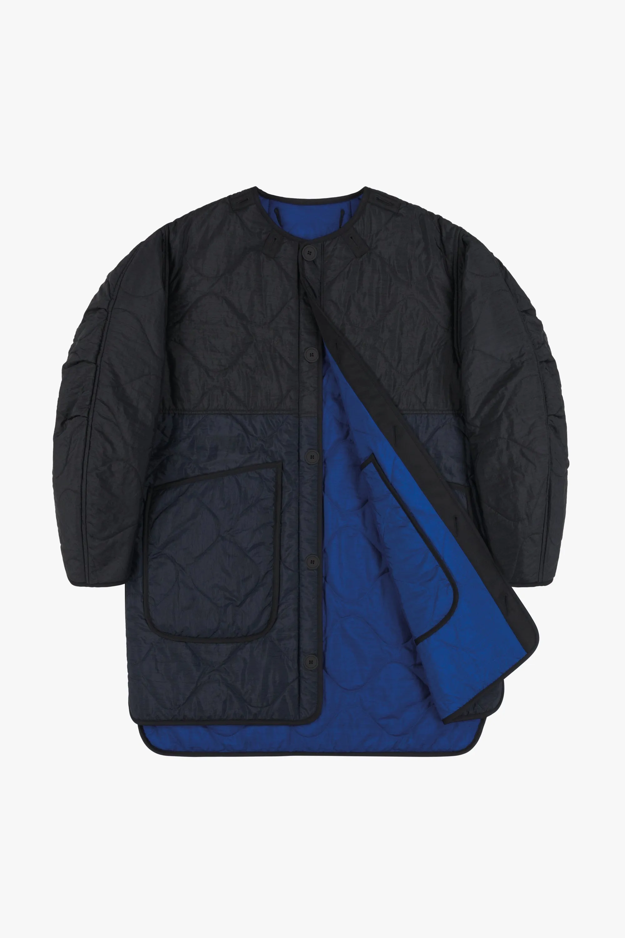 Colourblock Quilt Jacket - Black / Cobalt