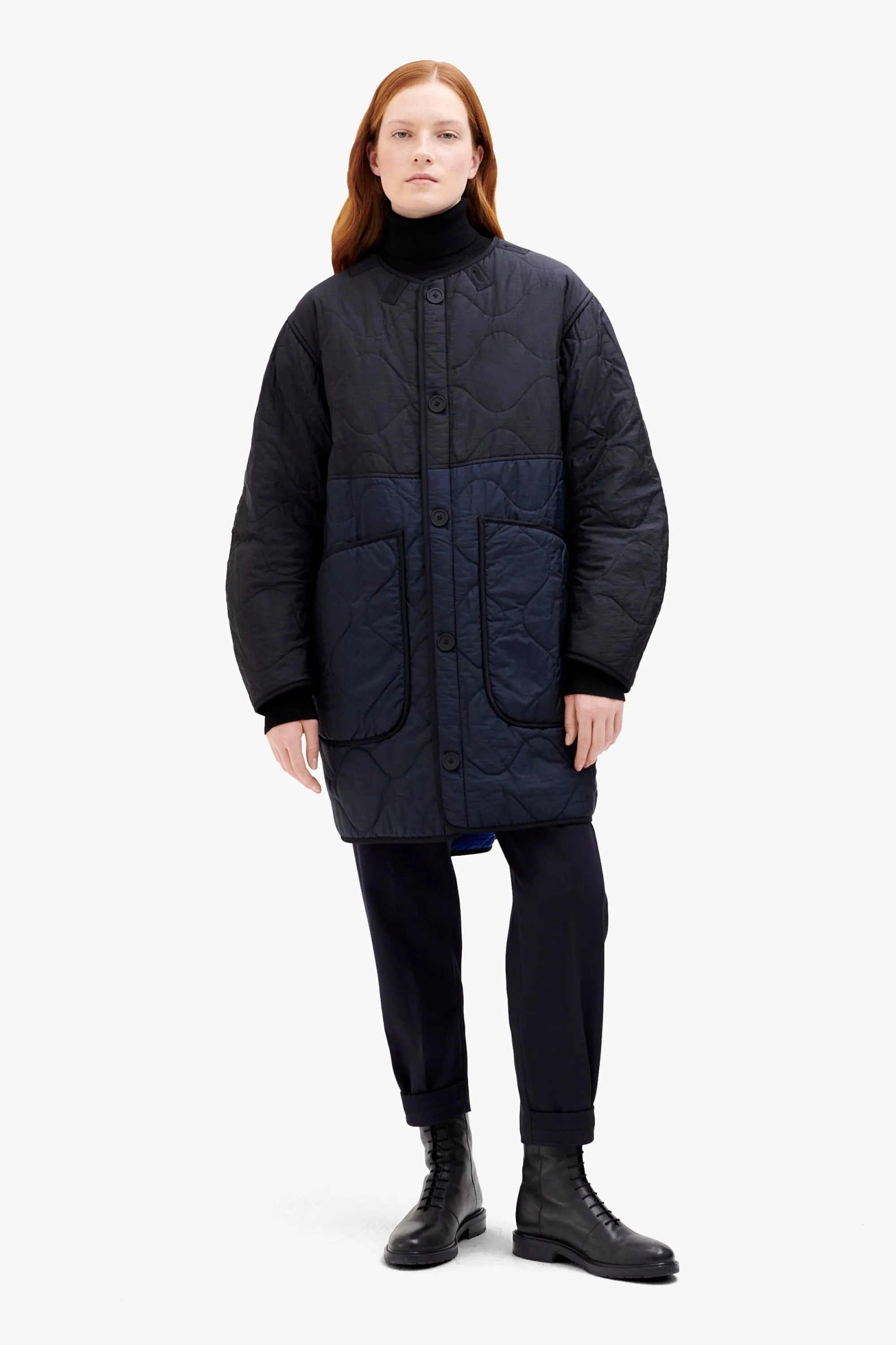 Colourblock Quilt Jacket - Black / Cobalt