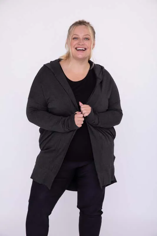 Curvy Longline Hooded Cardigan with Pockets