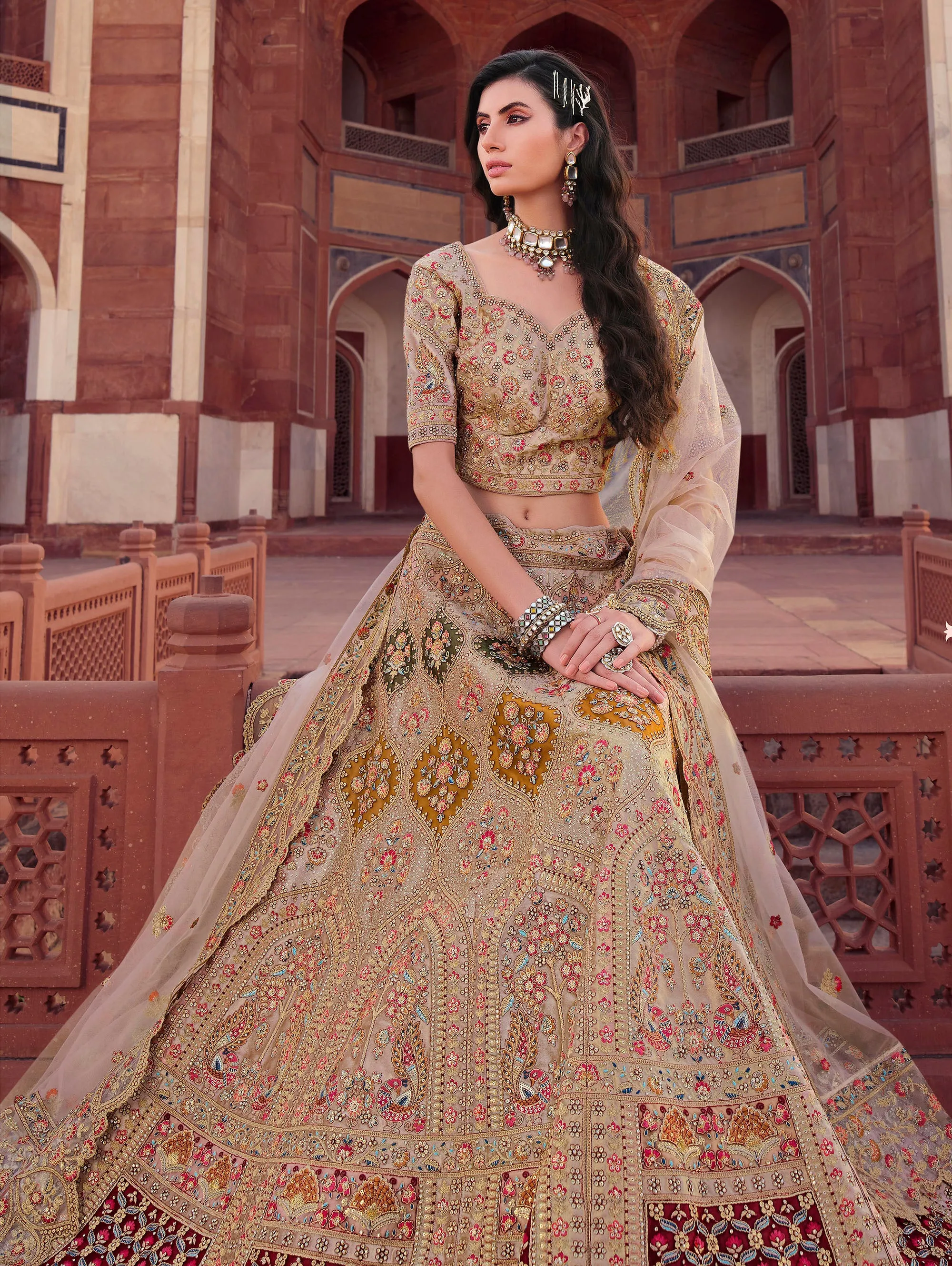 Delicate Dusty Beige Wedding Bridal Lehenga