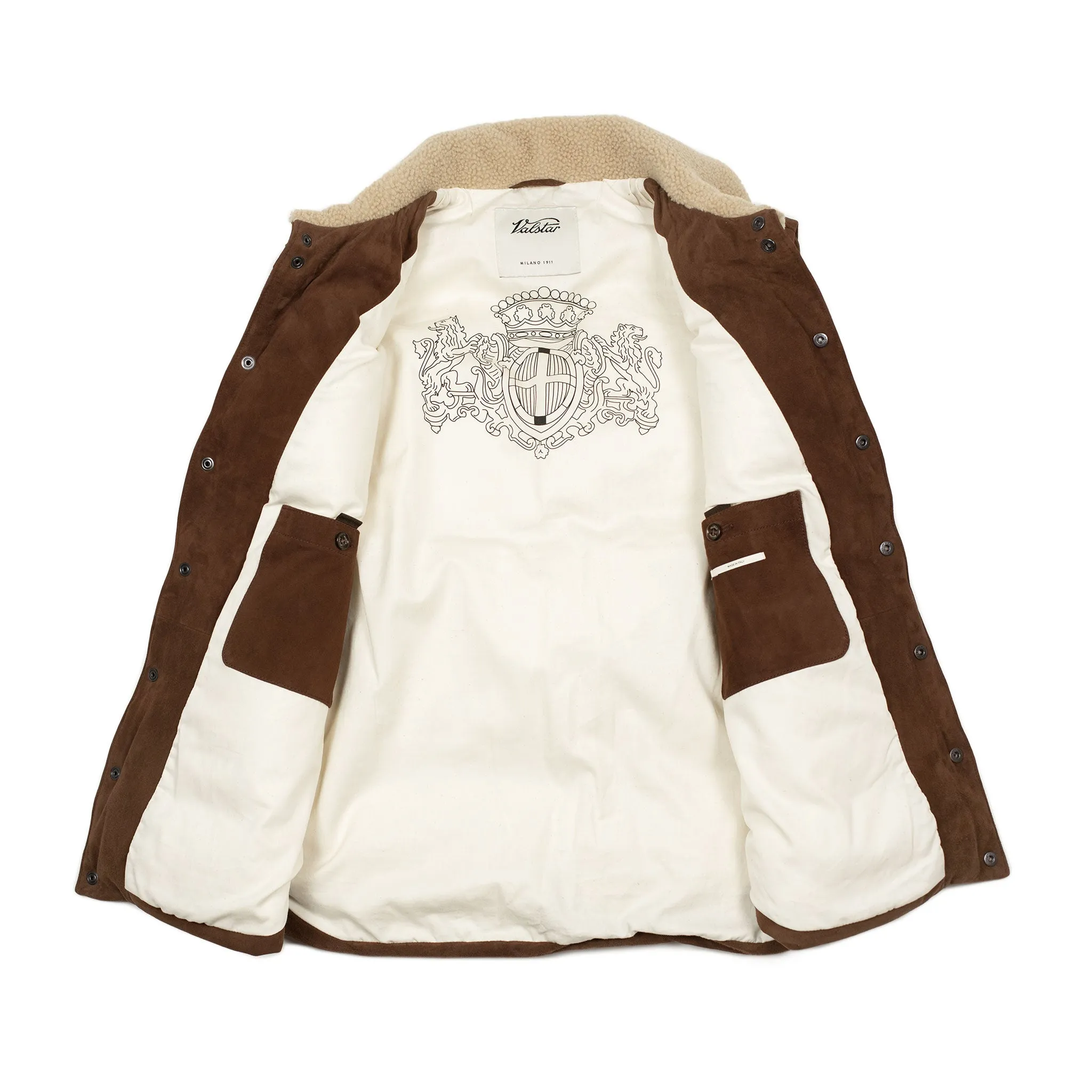 Down-filled vest in brown suede