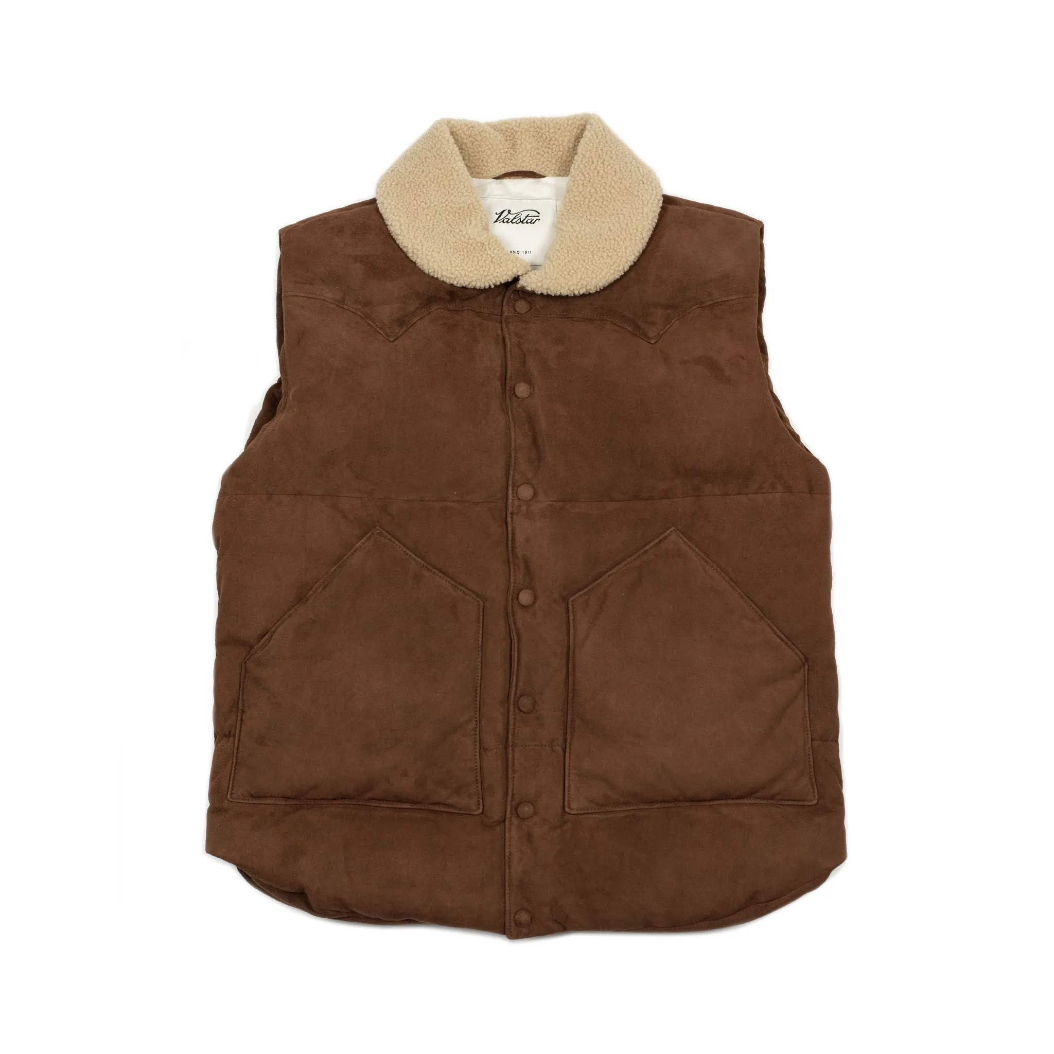 Down-filled vest in brown suede