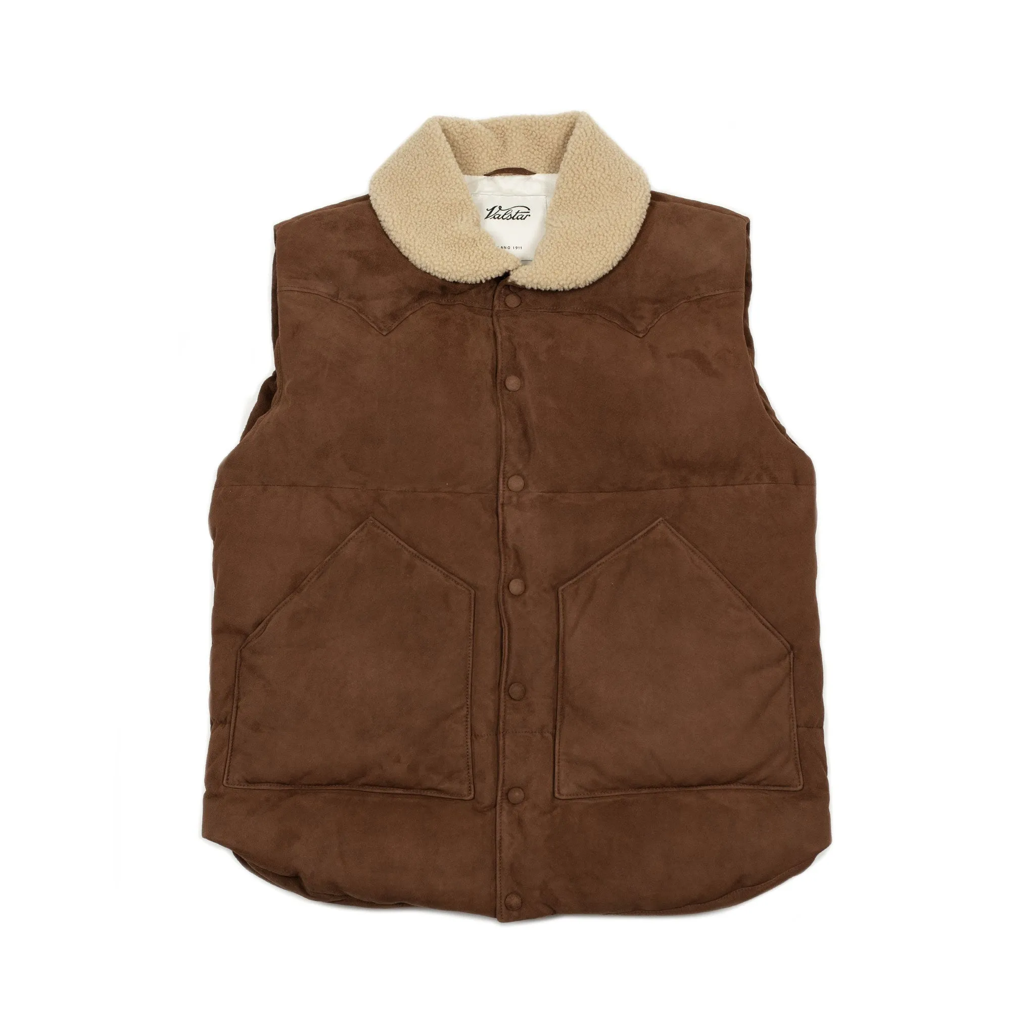 Down-filled vest in brown suede