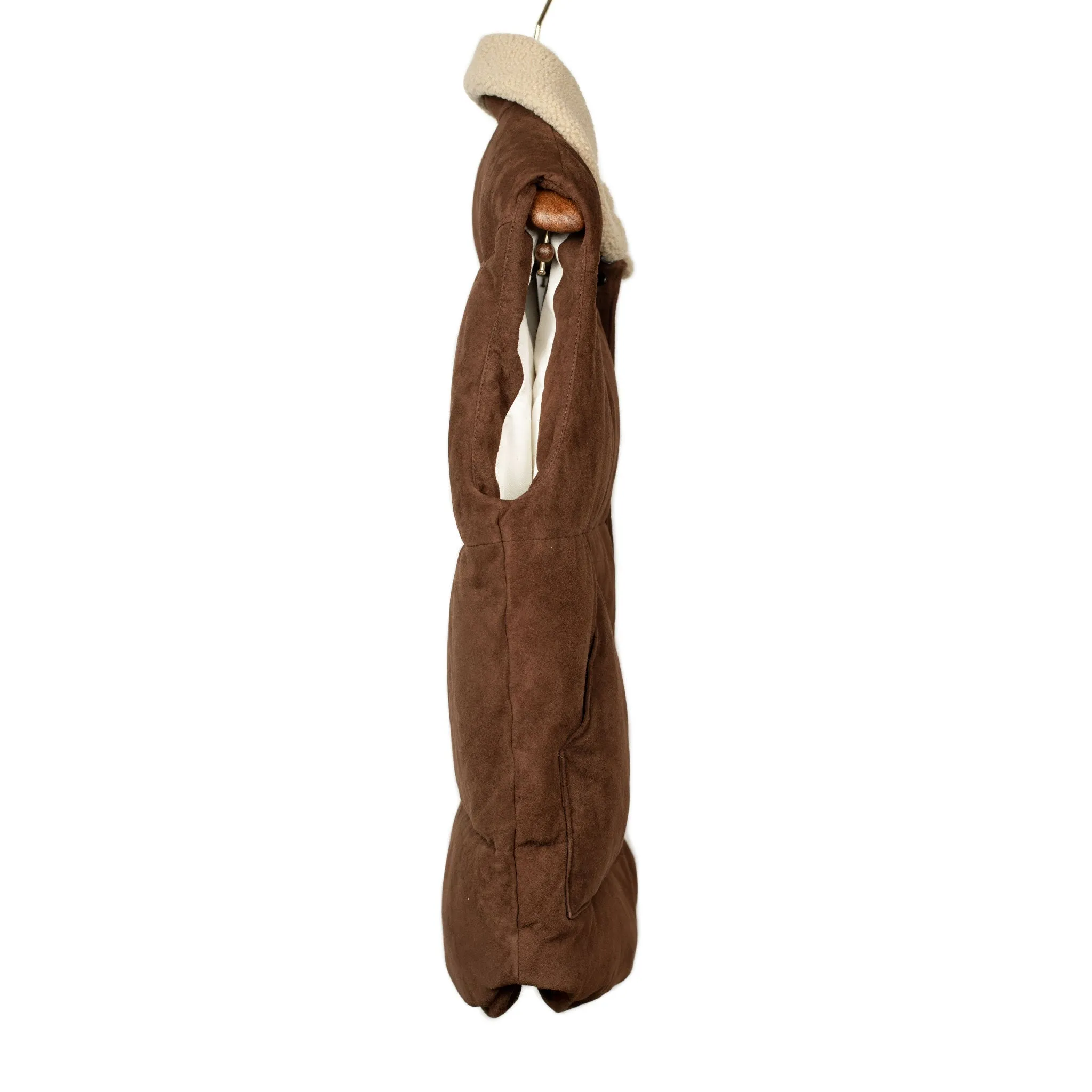 Down-filled vest in brown suede