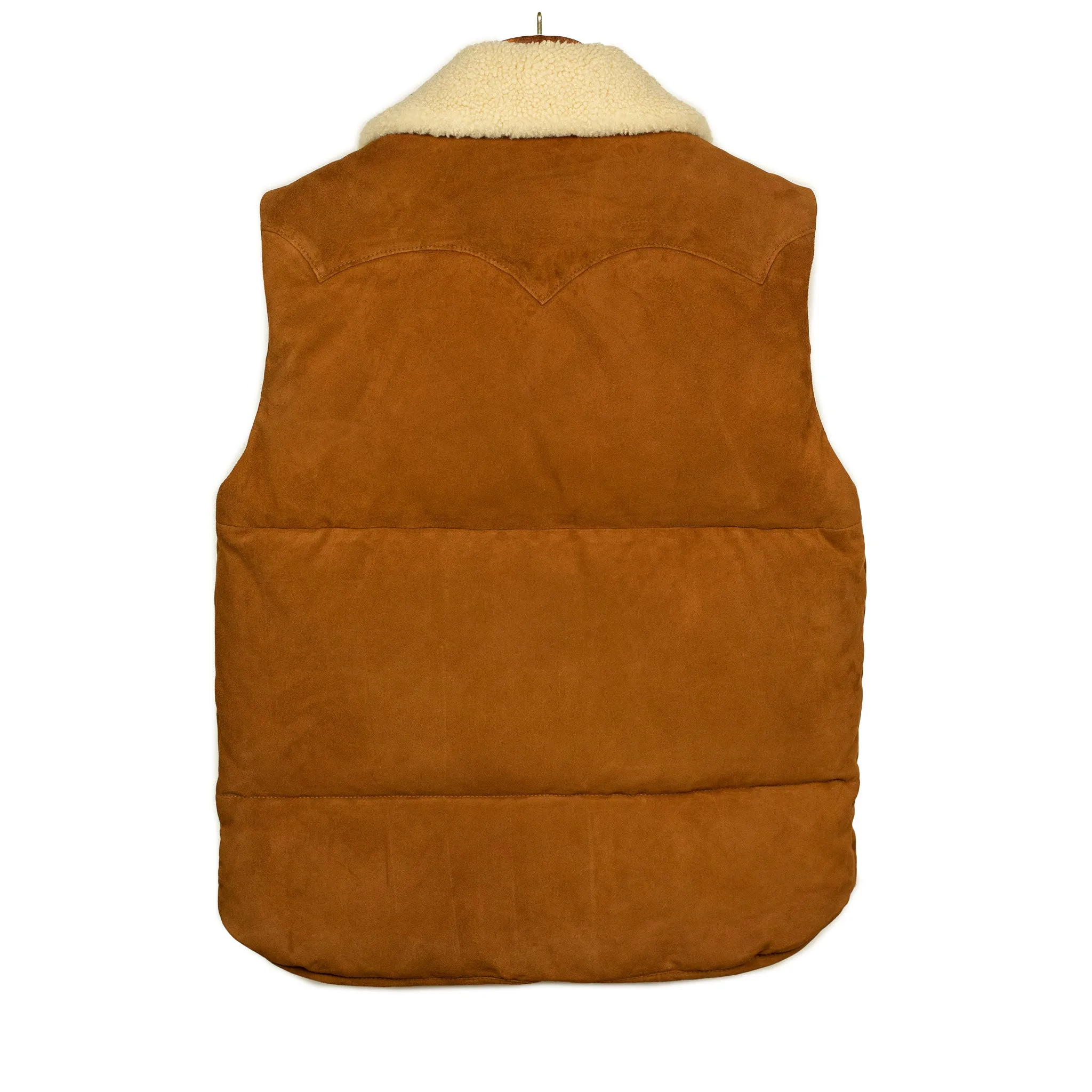 Down-filled vest in tan suede