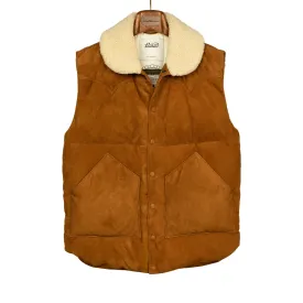 Down-filled vest in tan suede