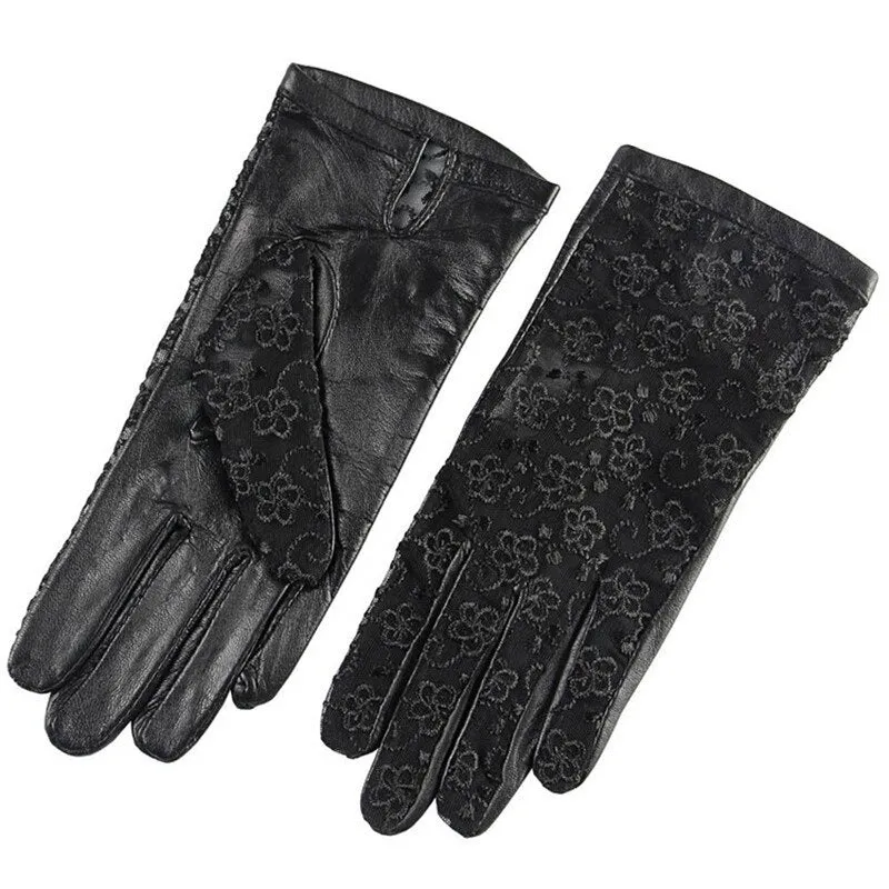 Elegant Women's Genuine Leather Gloves / Ladies Thin Non-slip Lace Gloves