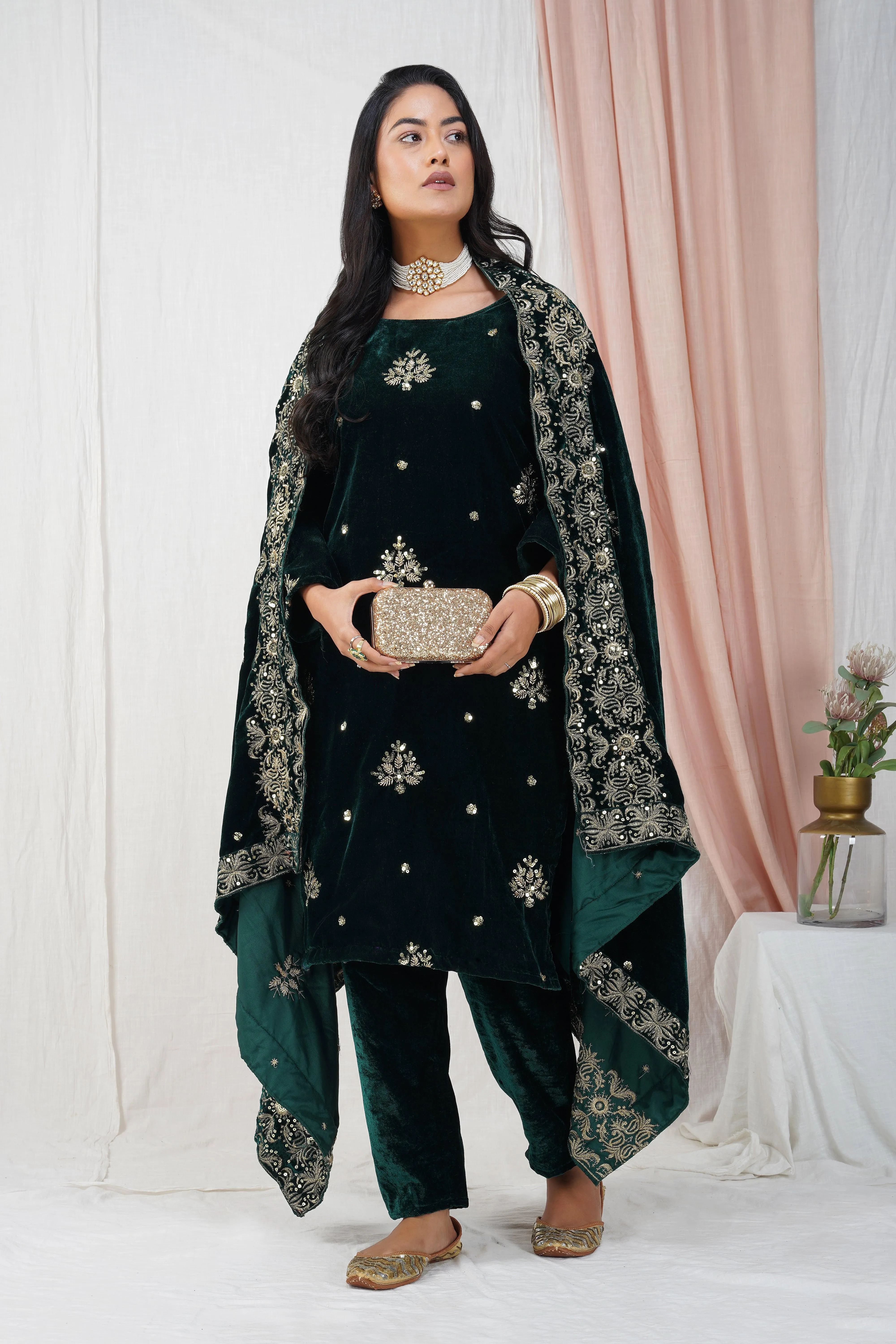 Emerald Green Grandeur Velvet Suit Set