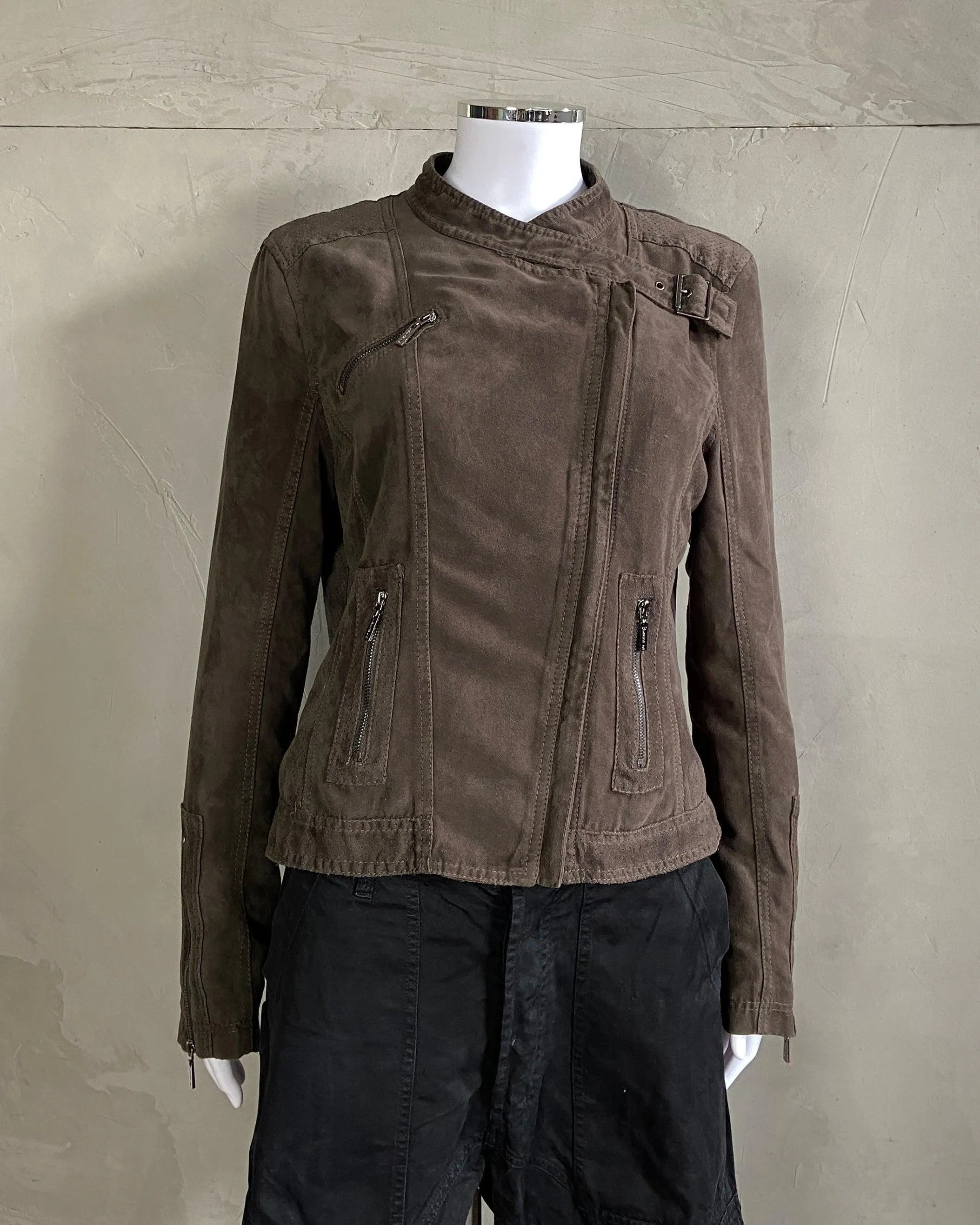 FAUX SUEDE WRAP BUCKLE JACKET - M/L